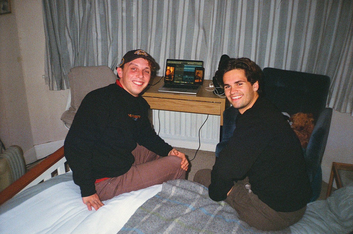 Marcus and Charlie editing a podcast episode together