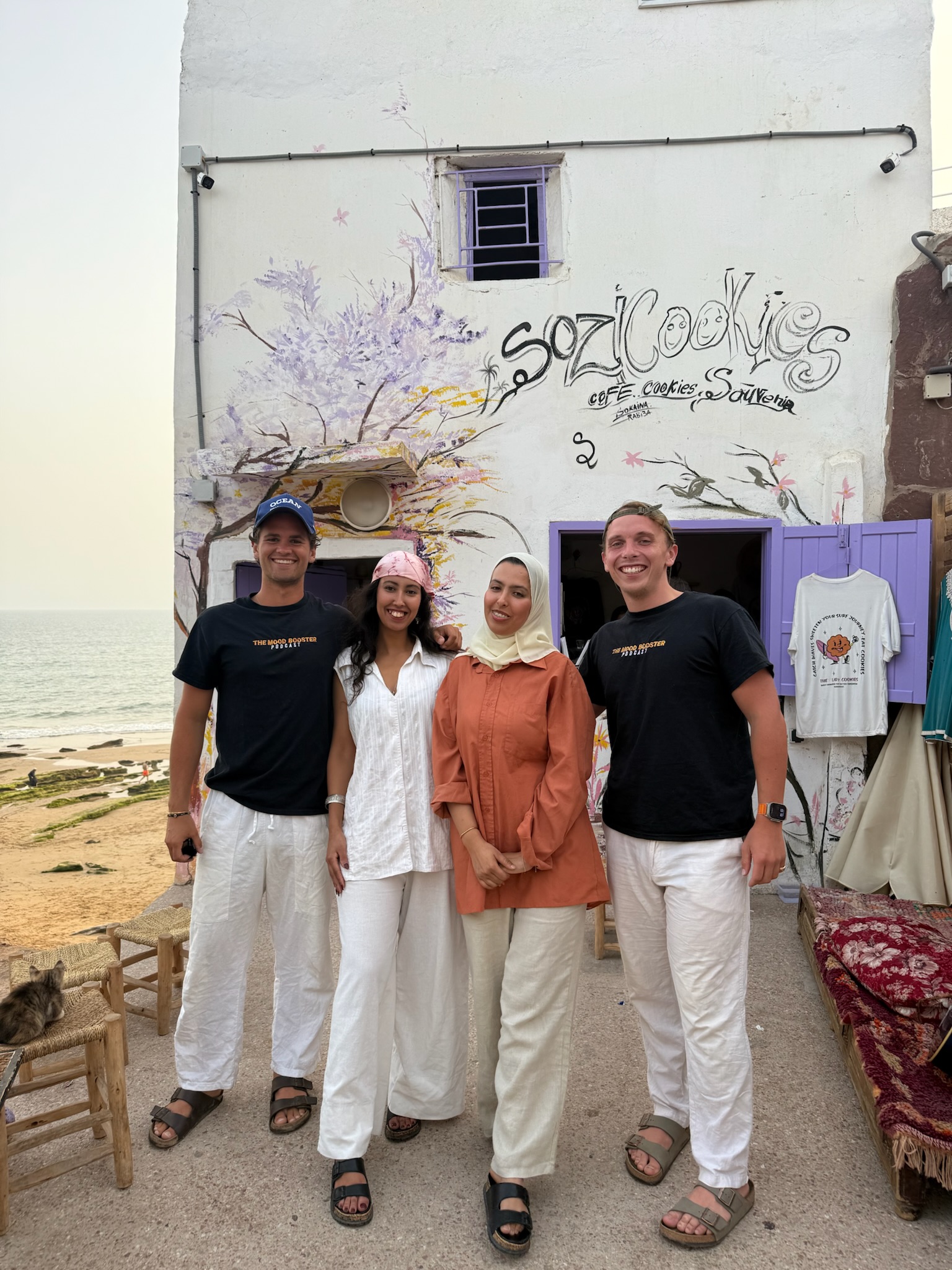 The Mood Booster team with Sozi's Cookies in Taghazout, Morocco